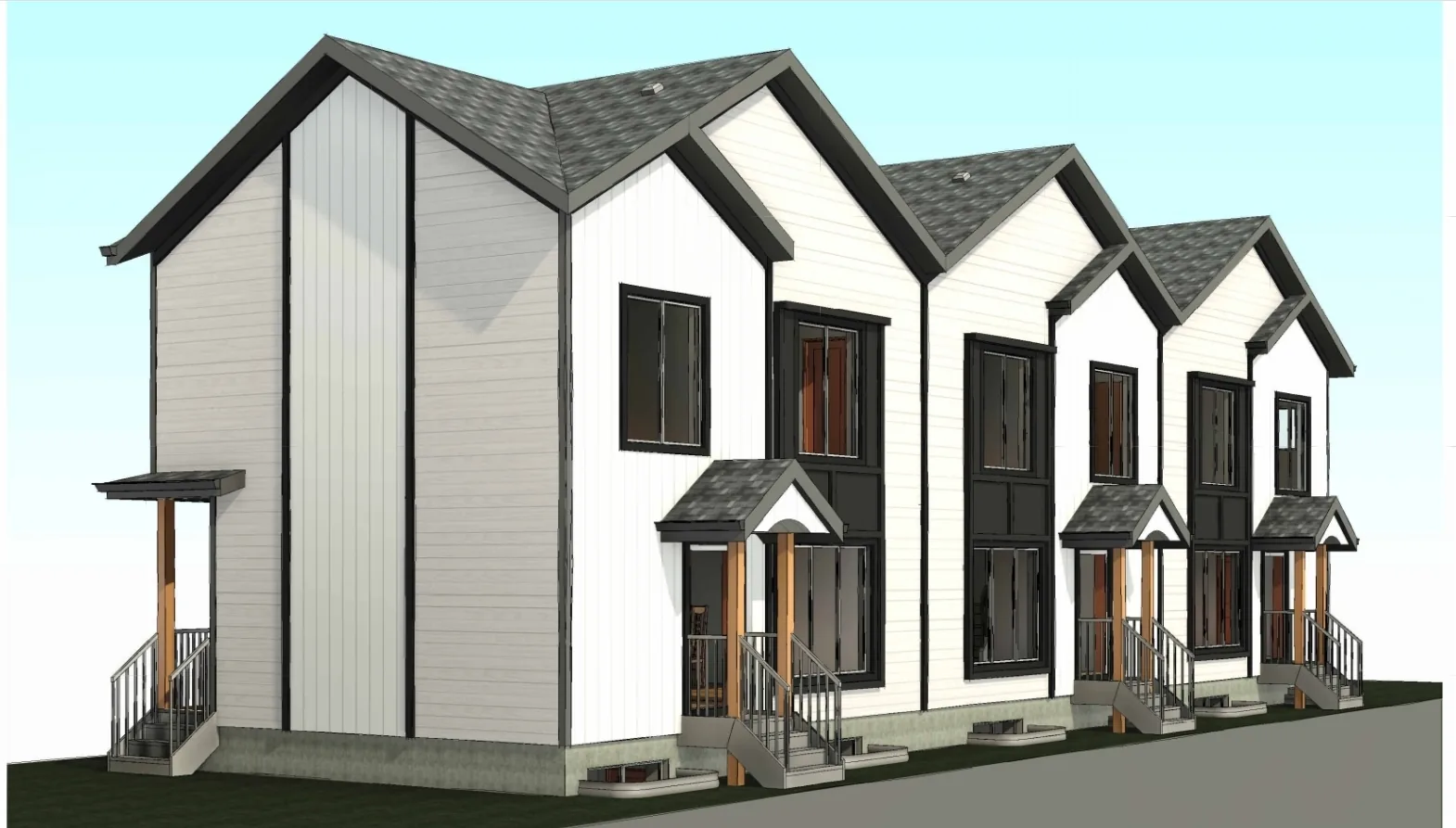 Forest Heights 3-plex architectural rendering, side angle