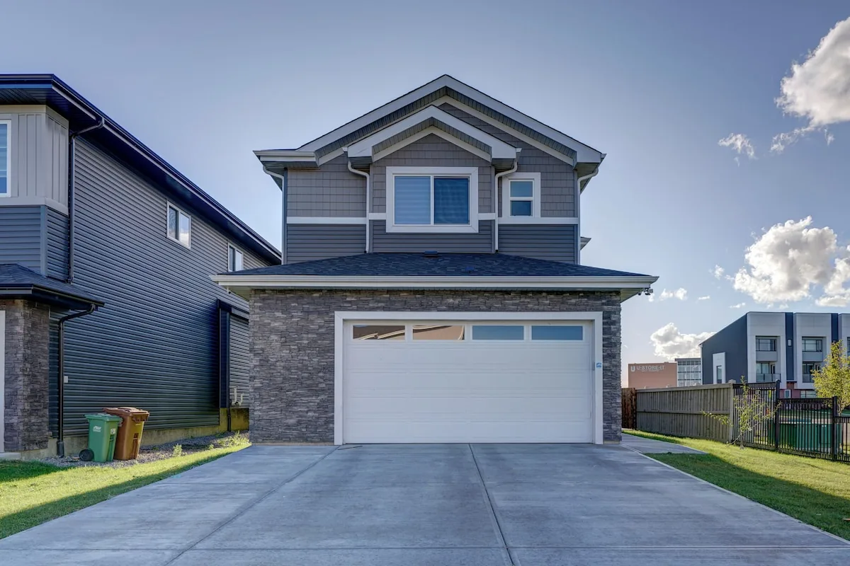 Front exterior with double garage